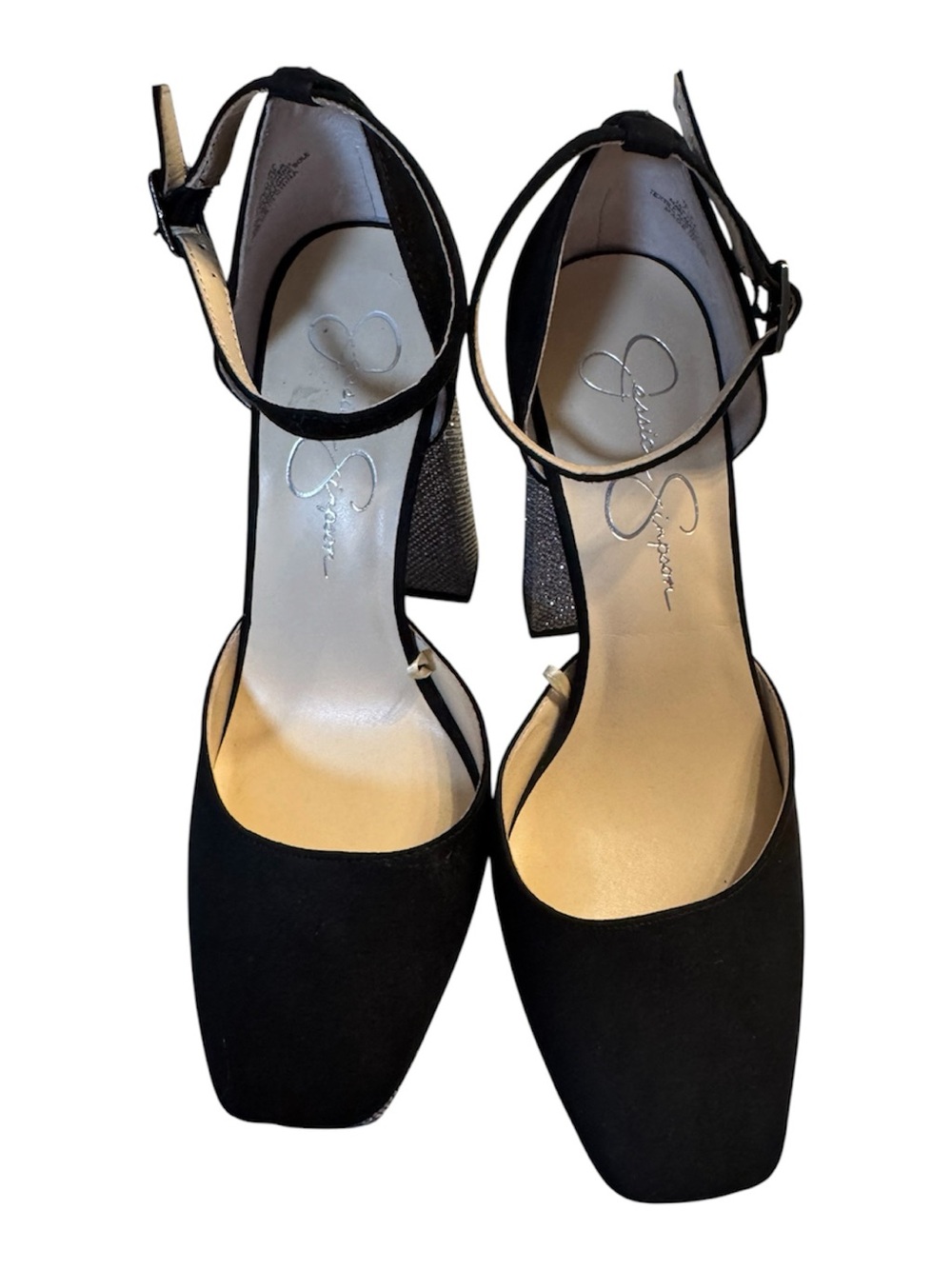 Jessica Simpson Black Square-Toe Ankle-Strap Block Heels